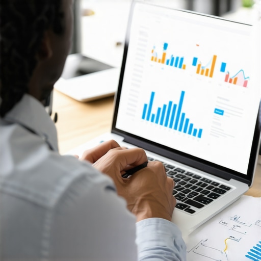 Digital marketing consultant reviewing local SEO analytics on a laptop.