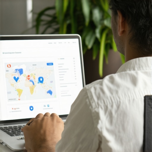 Expert Analyzing Local SEO Data Professional analyzing local SEO performance metrics on a laptop with Google Maps.