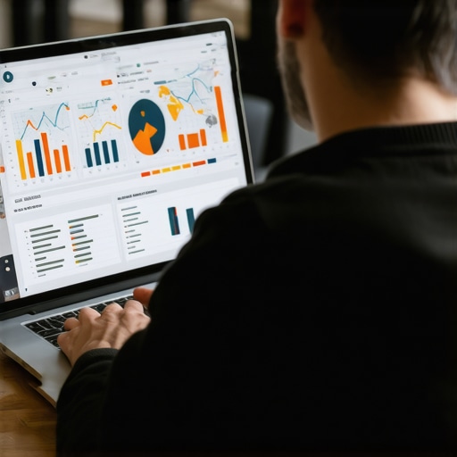 Person reviewing local SEO analytics on a laptop with maps and graphs