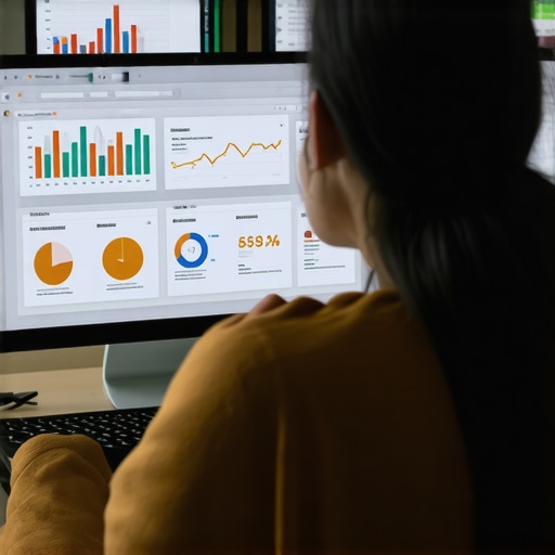 Person analyzing local SEO metrics and rankings on a digital dashboard.