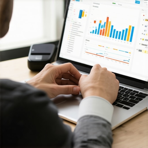 Person reviewing local SEO analytics on a computer screen with graphs and reports.