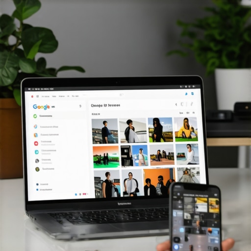 Business owner updating Google My Business profile on laptop and smartphone