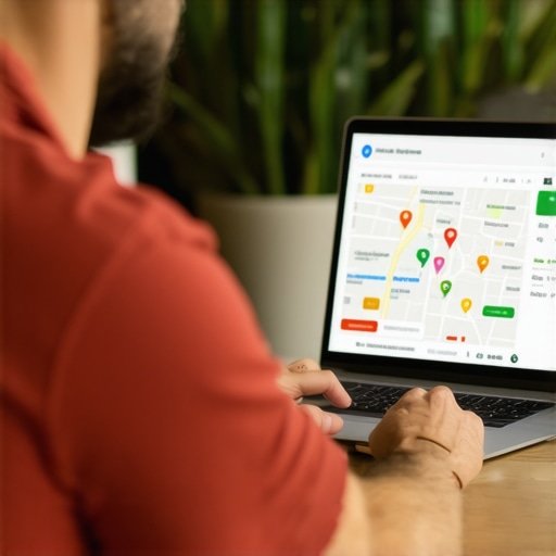 Business owner working on local SEO and Google Maps optimization on a laptop