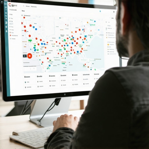 Digital marketer reviewing Google Maps and local SEO analytics on a screen.