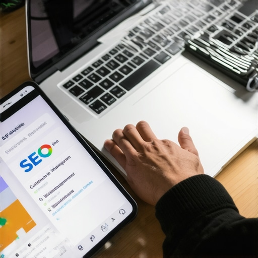 Effective SEO Tools in Action Person using various digital marketing tools for local SEO management