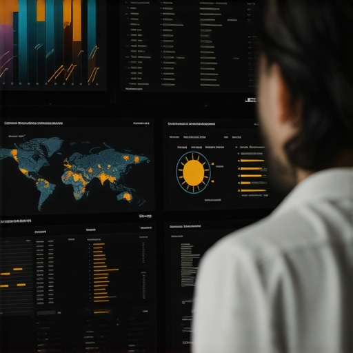 Business owner analyzing local SEO performance graphs and maps on a computer