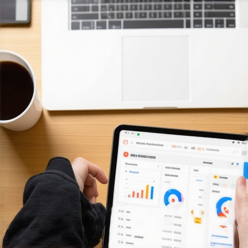 Monitoring Local SEO Performance A person reviewing local SEO analytics on a tablet with a laptop nearby