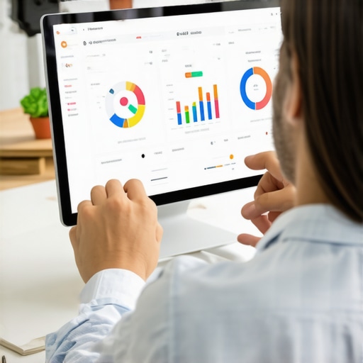 Deep Dive into SEO Metrics Person analyzing SEO data and metrics on a laptop with charts and graphs.