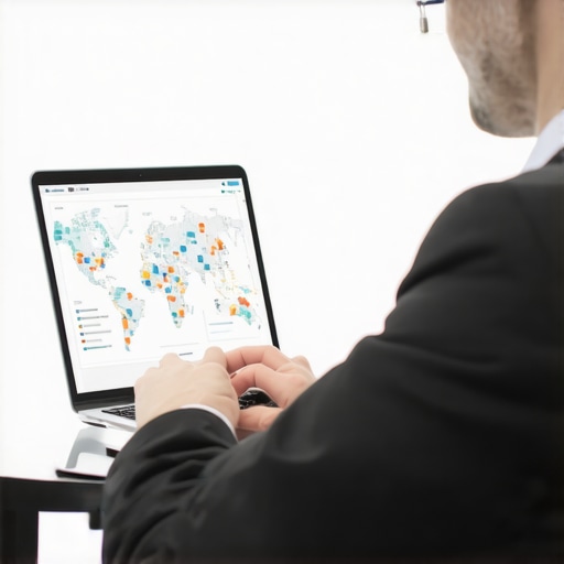 Person analyzing local SEO performance with maps and analytics on a laptop