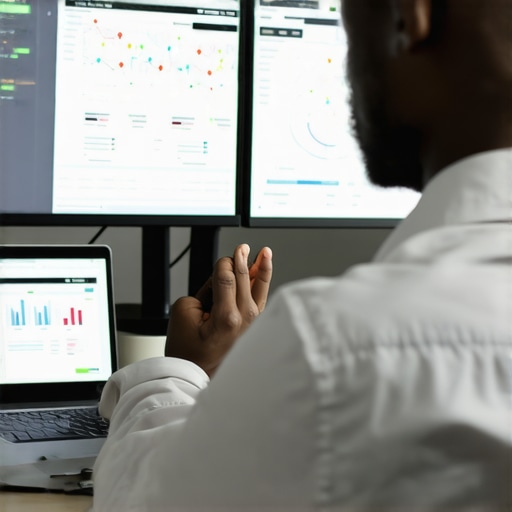 SEO professional reviewing local search and Google Maps analytics on monitor screens