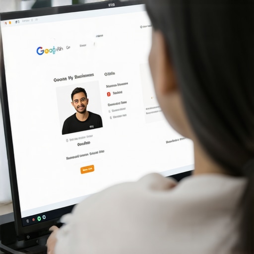 Business owner updating Google My Business profile on a computer to improve local SEO