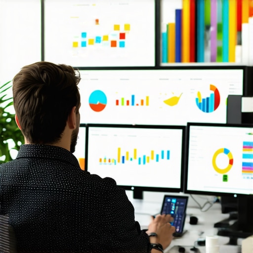 A digital marketing professional reviewing local SEO analytics on multiple monitors.