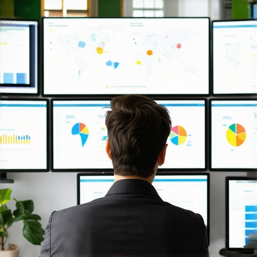 A person analyzing SEO and map data on multiple screens for local search optimization