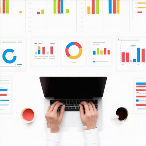 Person analyzing local SEO data on multiple screens to maintain online visibility.