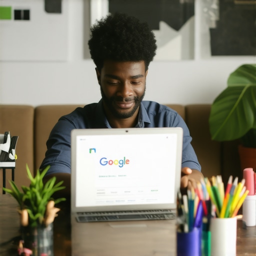 Business owner updating Google My Business profile on a laptop