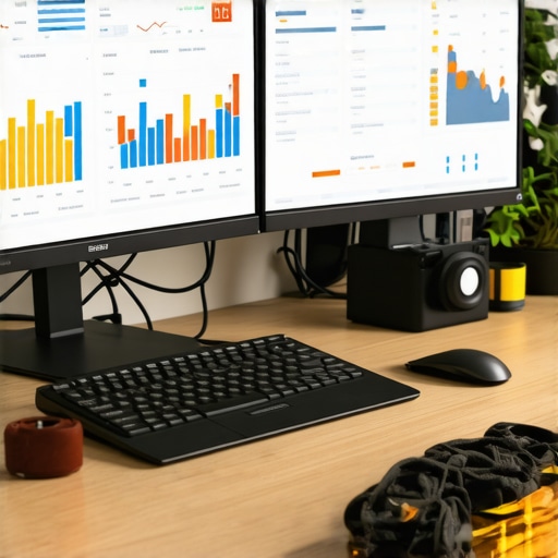 A professional SEO analyst's desk showing multiple screens with SEO metrics, analytics, and audit tools.
