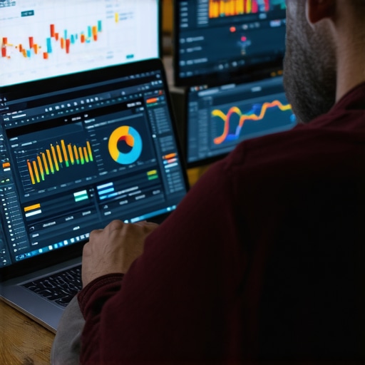 Digital marketer analyzing SEO data on a laptop, representing ongoing local SEO management.