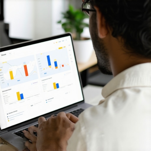 Analyzing Local SEO Data Digital marketer reviewing local SEO metrics on laptop with maps and charts
