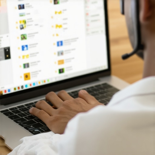 Person scrutinizing online reviews on a laptop for authenticity.